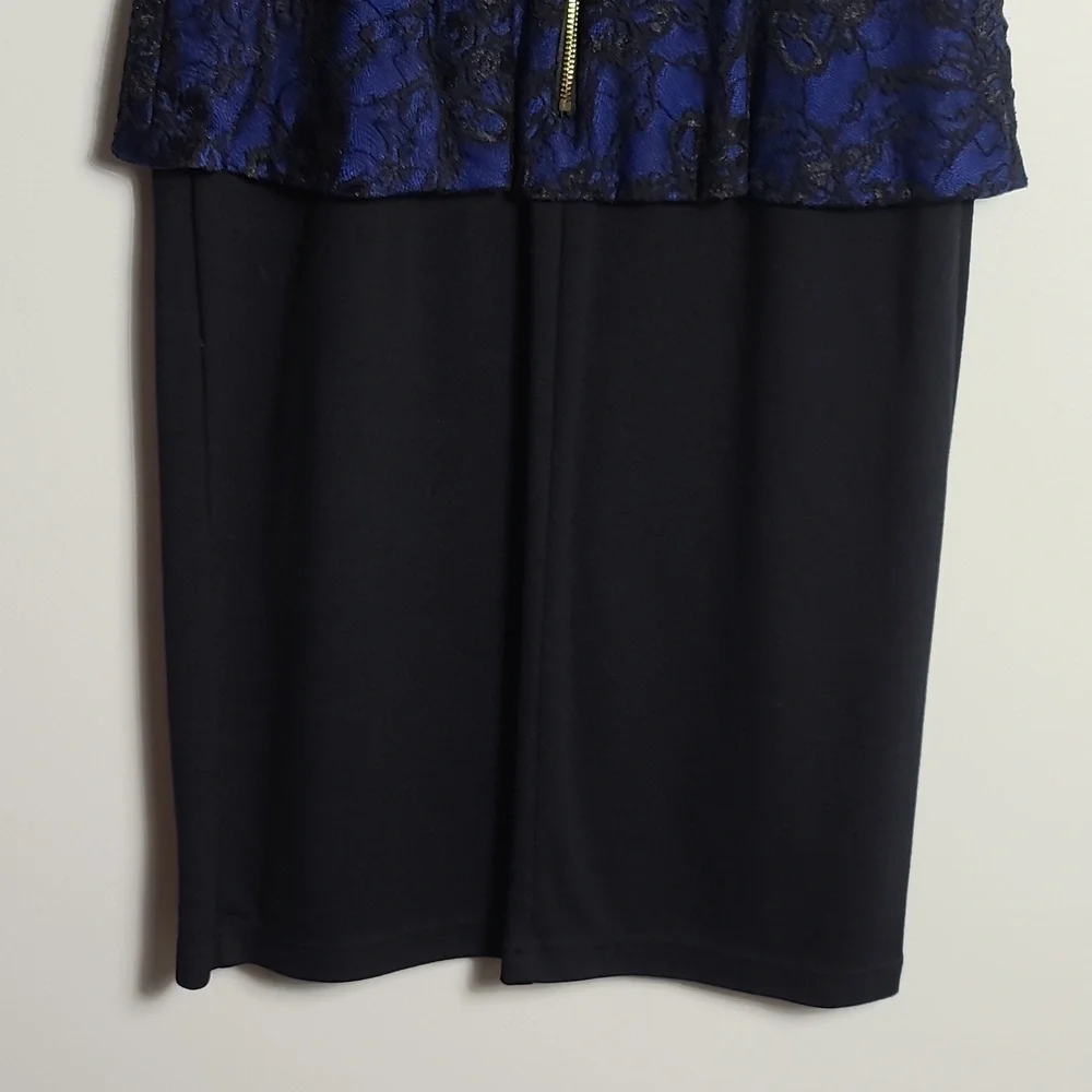 ALFANI Royal Blue With Black Lace Overlay / Black Skirt Sleeveless Dress Size 4P